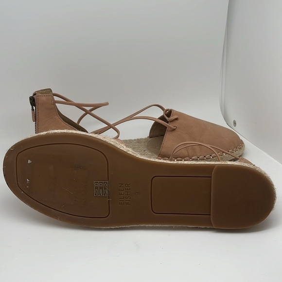 Eileen‎ Fisher Espadrille Leather Lace up Braided Flat Sandal Tan Shoes Size 9 - Picture 10 of 11